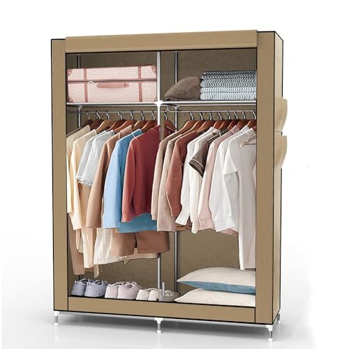 INTIRILIFE Faltschrank 108x170x45 cm in CRÈME BEIGE - Stoffkleiderschrank mit Reißverschluss und Kleiderstange, Seitentasche und Fächern - Steckregal, Metallrahmen, Aufbewahrung von INTIRILIFE