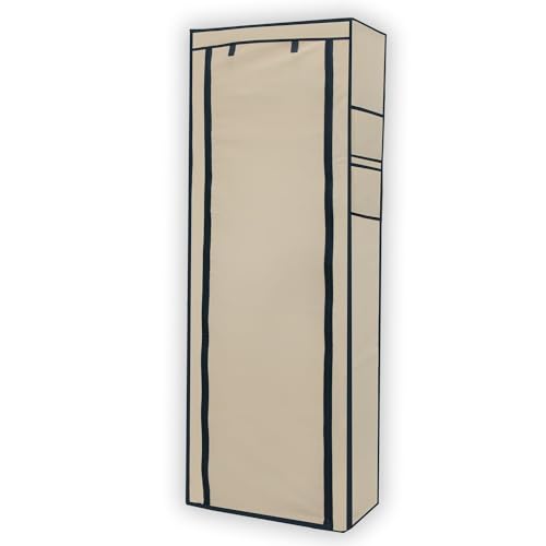 INTIRILIFE Faltschrank 170x58x28 cm in Creme BEIGE - Mit Reißverschluss Stoffschrank Kleiderschrank Schuhregal mit 9 Ablagefächern - Camping Steckschrank Textil Garderobe von INTIRILIFE