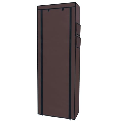 INTIRILIFE Faltschrank 170x58x28 cm in KOKOS BRAUN - Mit Reißverschluss Stoffschrank Kleiderschrank Schuhregal mit 9 Ablagefächern - Camping Steckschrank Textil Garderobe von INTIRILIFE