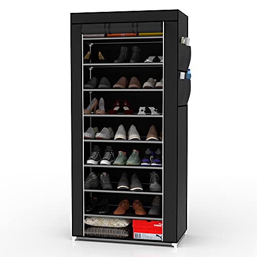 INTIRILIFE Faltschrank 170x58x28 cm in Raben SCHWARZ - mit Reißverschluss Stoffschrank Kleiderschrank Schuhregal mit 9 Ablagefächern - Camping Steckschrank Textil Garderobe von INTIRILIFE