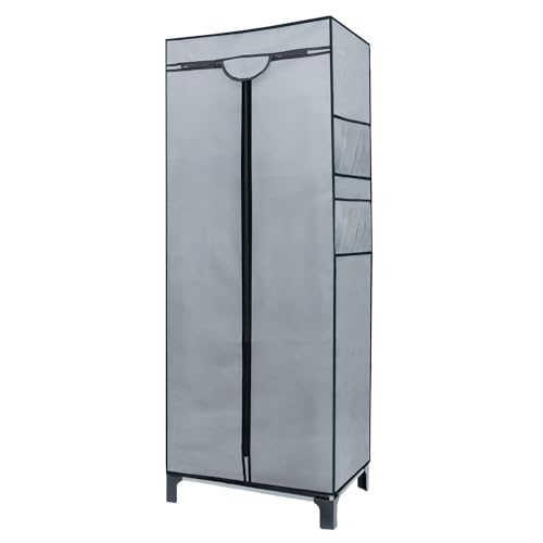 INTIRILIFE Faltschrank 68 x 45 x 175 cm in GRAU - Mit Reißverschluss Stoffschrank Kleiderschrank mit Kleiderstange, Fächern und Seitentasche - Camping Steckschrank Textil Garderobe von INTIRILIFE