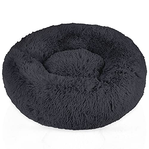 INTIRILIFE Flauschiges Plüsch Haustierbett in Dunkel Grau Durchmesser 80 cm - Weiches rundes rutschfestes Hundebett Katzenbett Kissen Komfortables Hundesofa Katzensofa für Hunde und Katzen von INTIRILIFE