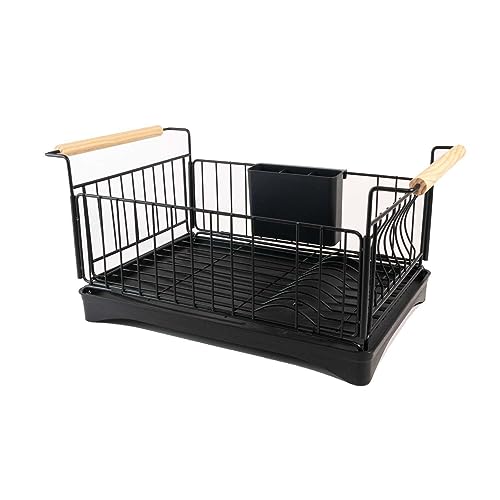 INTIRILIFE Geschirr Abtropfgestell aus Edelstahl mit Abtropfschale in Schwarz - 50 x 29 x 23.5 cm - Geschirrkorb mit Holzgriffen, Besteckkasten, Wasserauffangschale mit Auslauf INTIRILIFE Geschirr Abtropfgestell aus Edelstahl mit Abtropfschale in Schwarz - 50 x 29 x 23.5 cm - Geschirrkorb mit Holzgriffen, Besteckkasten, Wasserauffangschale mit Auslauf von INTIRILIFE