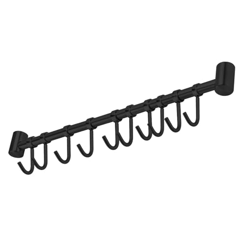 INTIRILIFE Hängeleiste für die Küche aus Edelstahl mit 10 beweglichen Haken zum Bohren schwarz - 52.6 x 3.4 x 2.2 cm - Küchen Reling Hakenleiste Halter Küchen Utensilien Stange Wandhalterung von INTIRILIFE