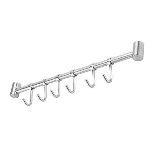 INTIRILIFE Hängeleiste für die Küche aus Edelstahl mit 6 beweglichen Haken zum Bohren - 35.8 x 3.4 x 2.2 cm - Küchen Reling Hakenleiste Halter Küchen Utensilien Stange Tassenhalter Wandhalterung von INTIRILIFE