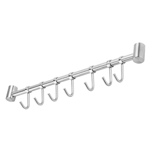 INTIRILIFE Hängeleiste für die Küche aus Edelstahl mit 7 beweglichen Haken zum Bohren - 39.6 x 3.4 x 2.2 cm - Küchen Reling Hakenleiste Halter Küchen Utensilien Stange Tassenhalter Wandhalterung von INTIRILIFE