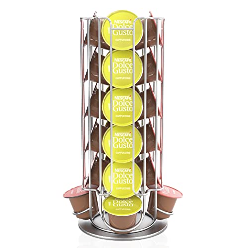 INTIRILIFE Kaffeekapsel Halterung für 32 Kapseln aus Metal in Chrom-Optik - 43 x 13.5 cm - Kompatibel mit Dolce Gusto Kapseln - Aufbewahrung 360 Grad drehbar von INTIRILIFE