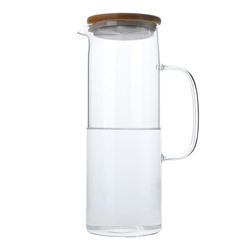 INTIRILIFE Karaffe mit Deckel in KLAR – 1,3l Krug aus Borosilikatglas mit Henkel und Deckel hitzebeständig geeignet für heiße und kalte Getränke, Tee, Kaffee, Wasser UVM. von INTIRILIFE