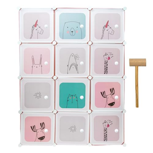 INTIRILIFE Kleiderschrank DIY Steckregal mit 12 Türen für Kinder in Pink - Aufbewahrungsschrank Regal Würfel mit 2 Kleiderstangen individuell aufbaubar von INTIRILIFE