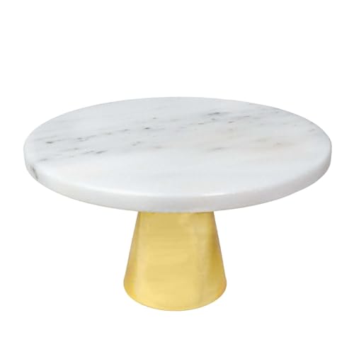 INTIRILIFE Kuchenplatte Tortenständer mit goldenen Standfuß und Marmor Platte - 20 x 11.3 cm - Teller Platte für Kuchen Torten Runde Servierplatte für Gebäck von INTIRILIFE