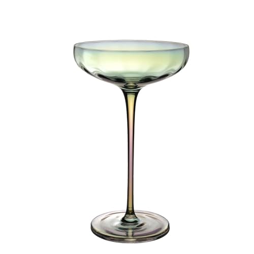 INTIRILIFE Martini Glas mit Regenbogen Schimmer und Wellenform - 140 ml Füllmenge - Cocktail Glas Schale Spülmaschinenfest Kristallglas stoßfest von INTIRILIFE
