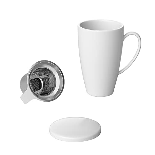 INTIRILIFE Multifunktionale Porzellan Kaffeetasse Teetasse mit Deckel und Teeaufgießer in Weiß mit 350 ml Füllmenge - Für leckeren Kaffee- und Teegenuss wann immer Sie möchten von INTIRILIFE