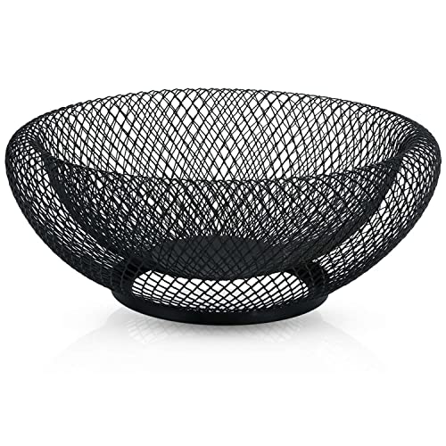 INTIRILIFE Obstkorb aus Metall in Schwarz rund 25 x 9.8 cm – Moderne doppelwandige Obstschale, Mesh Design Dekoschale Drahtkorb für Obst Gemüse Küche- Esstisch Wohnzimmer von INTIRILIFE