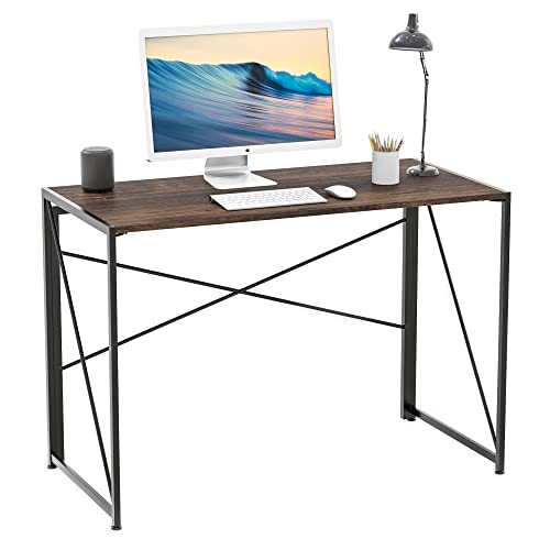 INTIRILIFE Schreibtisch aus Holz und Metall in Schwarz - Braun - 100 x 50 x 75 cm - Rustikaler Faltbarer Tisch zum Arbeiten Lesen und als Ablage - Computertisch Arbeitstisch von INTIRILIFE