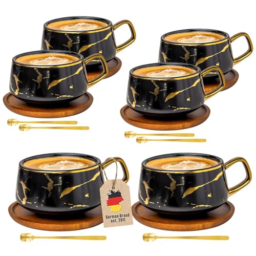 INTIRILIFE Tassen Set 6er – Keramiktassen im Marmor Design Schwarz mit Gold – 200 ml bis 300 ml – Kaffeetassen mit Holzuntersetzer– Teetassen Geschenkidee für Kaffee Tee Kakao Milch-Trinkbecher INTIRILIFE Tassen Set 6er – Keramiktassen im Marmor Design Schwarz mit Gold – 200 ml bis 300 ml – Kaffeetassen mit Holzuntersetzer– Teetassen Geschenkidee für Kaffee Tee Kakao Milch-Trinkbecher von INTIRILIFE