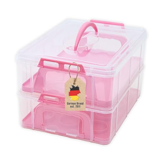 INTIRILIFE Transportbox Behälter für Kuchen und Cupcakes 2 Etagen aus Kunststoff in Pink - 36.1 x 26.1 x 21.2 cm - Transportbehälter für Muffins Kuchenbox von INTIRILIFE