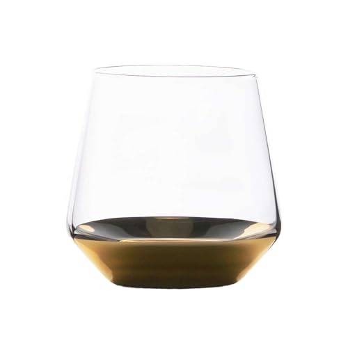 INTIRILIFE Trinkglas mit goldfarbenem Boden - 350 ml Füllmenge - Wasser Saft Glas Kristallglas Becher stoßfest von INTIRILIFE