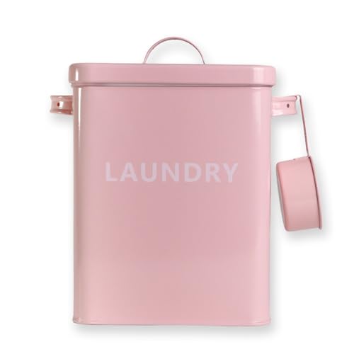 INTIRILIFE Waschmittelbox mit Deckel und Dosierlöffel in Rosa- 1,8Liter- Metall Aufbewahrungsbox für Waschmittel mit Schaufel - Laundry Dose Deckel - Vintage Waschpulver Behälter Box von INTIRILIFE