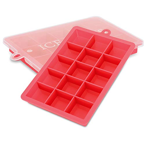 INTIRILIFE 2X Eiswürfelformen in ROT - 2er Set à 15 Fächer Eiswürfel Silikonformen mit Deckel - 18 x 13 x 2.5 - Flexibler Eiswürfelbehälter für EIS Babynahrung und mehr - Deckel Nicht abschließend von INTIRILIFE