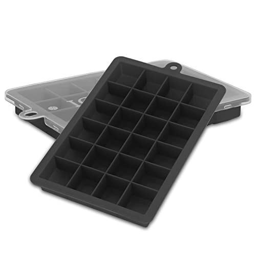 Intirilife 2x Eiswürfelformen in SCHWARZ - 2er Set à 24 Fächer Eiswürfel Silikonformen mit Deckel - 18 x 13 x 2.5 - Flexibler Eiswürfelbehälter für Eis Babynahrung und mehr - Deckel nicht abschließend von INTIRILIFE