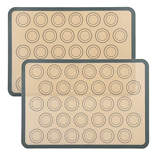 Intirilife 2x wiederverwendbare Silikon Macaron Backmatte in Grau-Braun mit 42 x 29.5 cm Größe - Backmatte Kochutensil Backunterlage Teigrollmatte von INTIRILIFE