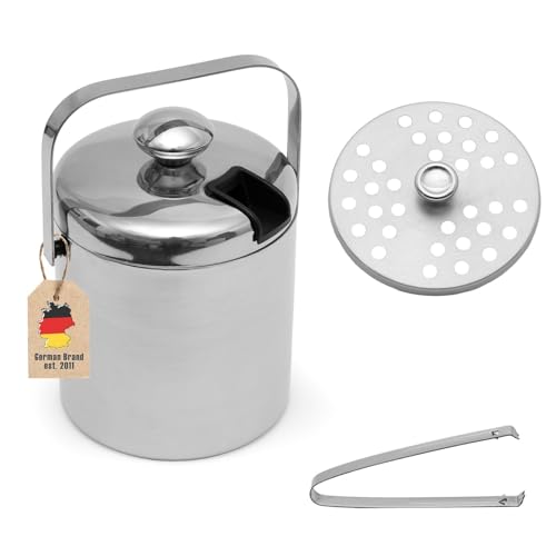 Intirilife 4-teiliges Eiskübel Set 1 Liter aus Edelstahl mit Greifzange und Deckel -14.2 x 19.5 cm - Isoliert, doppelwandig - Eiswürfelbehälter Eis Eimer mit Zange zum Kühlen von Getränken Softdrinks von INTIRILIFE