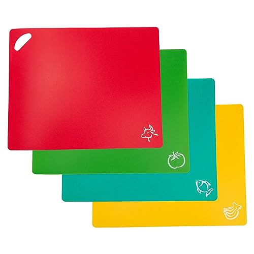 Intirilife 4x Schneidebretter flexible Schneidematte in bunten Farben - 37.8 x 30.2 cm - Größe mit Lebensmittelsymbol - Rutschfeste BPA-freie Küchenunterlage für jede Situation von INTIRILIFE