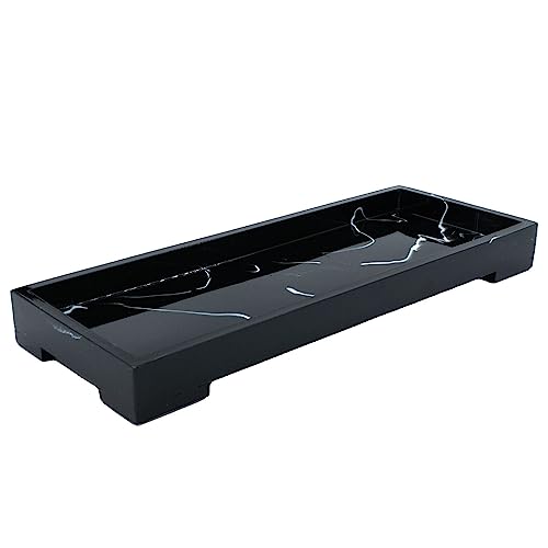 Intirilife Aufbewahrungstablett Ablage Servierbrett in Marmor Schwarz aus Kunstharz - 29.5 x 11.2 x 3 cm - Deko Servier Tablett Teller Organizer für Schmuck Kosmetik Tücher von INTIRILIFE