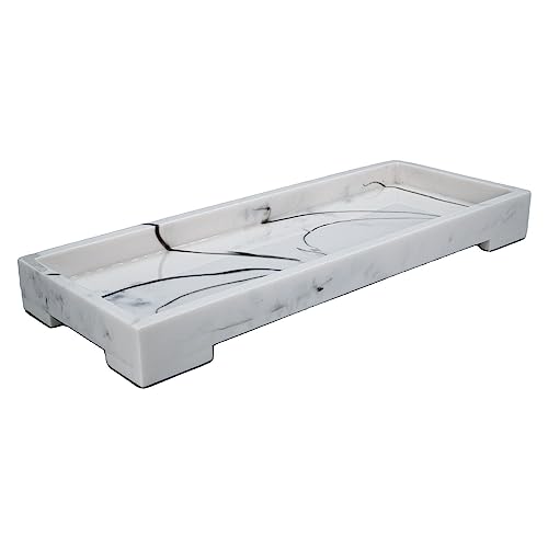 Intirilife Aufbewahrungstablett Ablage Servierbrett in Marmor Weiß aus Kunstharz - 29.5 x 11.2 x 3 cm - Deko Servier Tablett Teller Organizer für Schmuck Kosmetik Tücher von INTIRILIFE