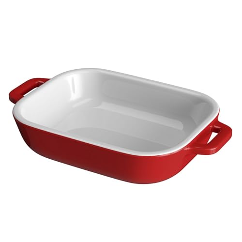 Intirilife Auflaufform Backform Porzellan Rot -Außen 27x 17x 4,5cm- Innen 19x 14x 4cm -Keramik Form mit Griffen für Lasagne Aufläufe Tiramisu- Ofenform rechteckig hitzebeständig- Backofen geeignet von INTIRILIFE