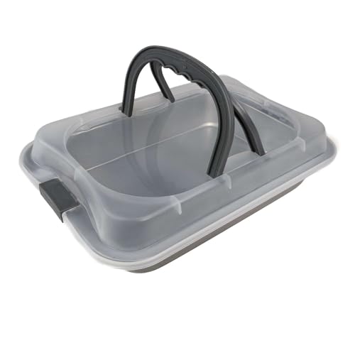 Intirilife Backblech mit Abdeckhaube zum Transportieren in Silber - Außen 37.1 x 25 x 9 cm - Innen 31 x 21 x 5.5 cm - ca 2.6 Liter Füllmenge - Rechteckiger Behälter Antihaft Kuchen Box mit Tragegriff von INTIRILIFE