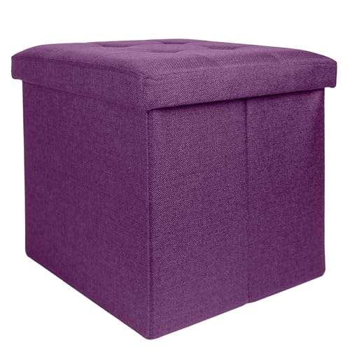 Intirilife Faltbare Sitzhocker 38x38x38 cm in NEBEL LILA - Sitzwürfel mit Stauraum und Deckel aus Stoff mit Mulden - Sitzcube Fußablage Aufbewahrungsbox Truhe Sitzhocker von INTIRILIFE