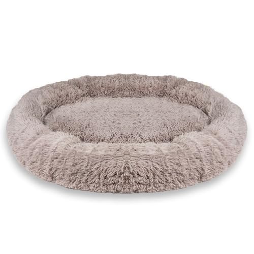 INTIRILIFE Flauschiges Plüsch Haustierbett in Beige Durchmesser 100 cm - Weiches rundes rutschfestes Hundebett Katzenbett Kissen Komfortables Hundesofa Katzensofa für Hunde und Katzen von INTIRILIFE