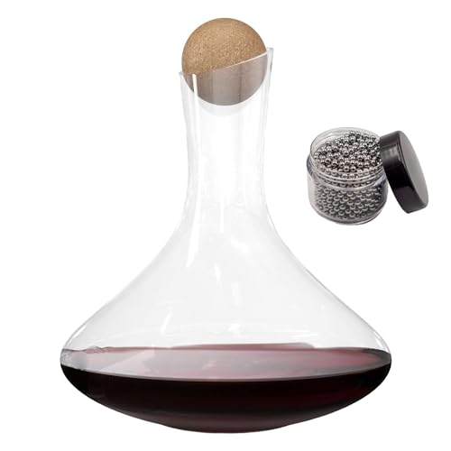 Intirilife Glas Karaffe mit 1.8 Liter für Rotwein mit Reinigungsperlen - Dekantierkapazität 750ml - Bleifreies Kristallglas Dekanter Mundgeblasen Weinbelüfter Weinkaraffe von INTIRILIFE