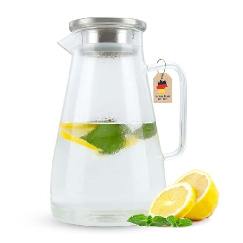 Intirilife Glaskaraffe 1,5L- Hitzebeständiger Wasserkrug aus Borosilikatglas mit Edelstahl-Filterdeckel -spülmaschinenfest- Karaffe für Wasser, Tee, Kaffee, Saft, Infused Water, tropffrei & langlebig Intirilife Glaskaraffe 1,5L- Hitzebeständiger Wasserkrug aus Borosilikatglas mit Edelstahl-Filterdeckel -spülmaschinenfest- Karaffe für Wasser, Tee, Kaffee, Saft, Infused Water, tropffrei & langlebig von INTIRILIFE