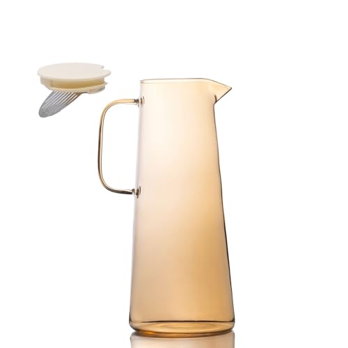 Intirilife Karaffe Kanne aus Glas in Amber - 1.4 Liter Füllmenge - Glas Wasser Krug mit Deckel und Sieb für Heiße und Kalte Getränke Tee Saft Limonade von INTIRILIFE