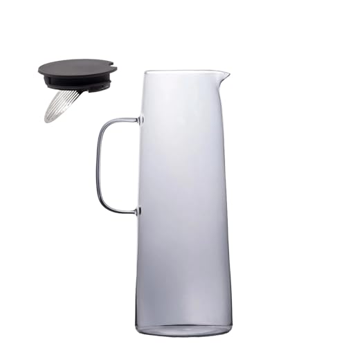 Intirilife Karaffe Kanne aus Glas in Smokey Grau - 1.4 Liter Füllmenge - Glas Wasser Krug mit Deckel und Sieb für Heiße und Kalte Getränke Tee Saft Limonade von INTIRILIFE
