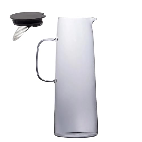 Intirilife Karaffe Kanne aus Glas in Smokey Grau - 1.7 Liter Füllmenge - Glas Wasser Krug mit Deckel und Sieb für Heiße und Kalte Getränke Tee Saft Limonade von INTIRILIFE