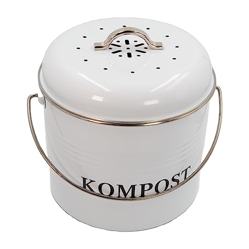 Intirilife Komposteimer Biomülleimer aus Eisen für die Küche - 21.5 x 19 x 20.5 cm - 3 Liter Füllmenge - Behälter für Müll Bioabfall Kompost inkl. 2 Kohlefilter geruchsdicht mit Schwenkgriff von INTIRILIFE