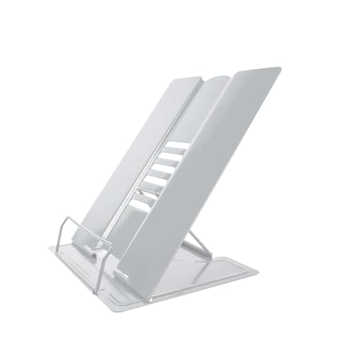 Intirilife Leseständer aus Metall in Weiß - 21 x 16.5 x 20.3 cm - Höhenverstellbarer Buchständer für Schule Büro Schreibtisch, Lesehilfe von INTIRILIFE