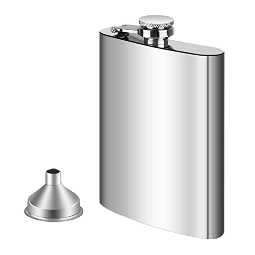 Intirilife Flachmann Schnapsfläschchen Getränkebehälter aus Edelstahl in Silber mit 250 ml Füllmenge - 9.3 x 2.2 x 13.9 cm - Zum Mitnehmen von Erfrischungen für Unterwegs von INTIRILIFE