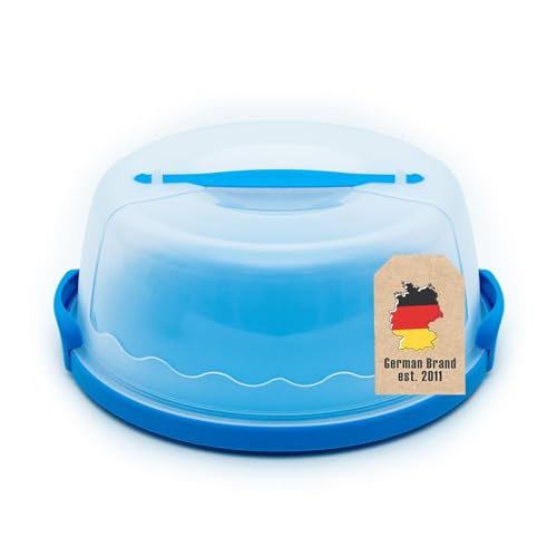 Intirilife Transportbox Behälter für Kuchen und Torten aus Kunststoff in Blau - 29.8 x 28.8 x 13.2 cm - Runder Transportbehälter Kuchenbehälter Tortenhaube mit Klickverschluss Kuchenbox mit Tragegriff von INTIRILIFE