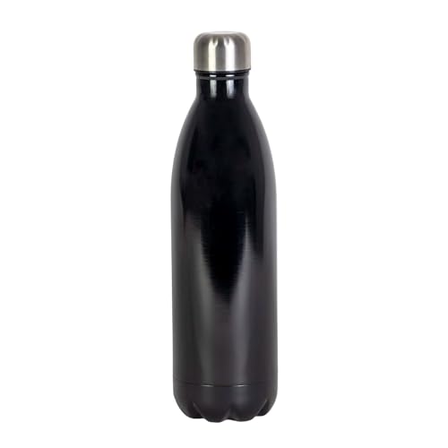 Intirilife Trinkflasche aus Edelstahl in SCHWARZ - 1 Liter Füllmenge - Thermoskanne Isolierflasche Auslaufsicher Thermosflasche für Wasser Tee Kaffee Getränke Uni Sport Fitness Camping Wandern Outdoor von INTIRILIFE