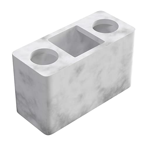 Intirilife Zahnbürsten Halterung Badezimmer Ständer in Mamor Muster aus weißem Resin - 15.7 x 6.8 x 9.2 - Organizer zum ordentlichen Aufbewahren von Zahnbürsten und Badezimmer Zubehör Makeup Kosmetik von INTIRILIFE