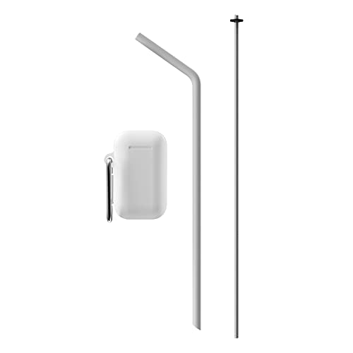 Intirilife wiederverwendbarer biegbarer Silikonstrohhalm mit 25 cm Länge in Grau - Mit Reinigungsbürste und tragbarer Aufbewahrungsbox in Weiß von INTIRILIFE