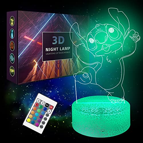 Stitch Nachtlicht, Nachtlicht, Nachtlicht, 16 Farben, Dekoration, Acryl, USB-Kabel, 7 Farben, Farbwechsel, Sockel, Lampe für Kinder, Geschenk von INTOBAS