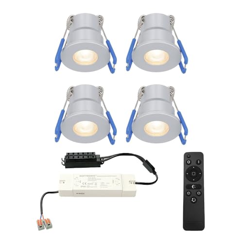 HOFTRONIC - Einbaustrahler Feuchtraum Badezimmer 12V Terrassenüberdachung IP65 Wasserdicht | 4x3W | 4x200 Lumen Warmweiß lichtfarbe Dimmbar mit RF-Fernbedienung. 3W Mini LED Einbaustrahler von HOFTRONIC