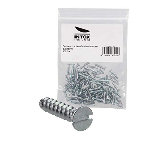 INTOX Geräteschrauben für Schalterdosen 3,2x15mm im Beutel 100 Stück Schlitz mit Senkkopf, verzinkt von INTOX STEEL & TOOLS