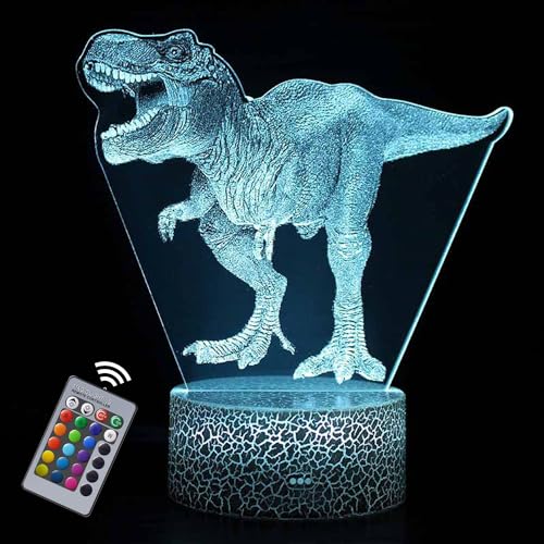 INTUPGD Dinosaurier Nachtlicht für Kinder, 3D Licht Lampe 16 Farbändernde mit Fernbedienung, Geschenke Geburtstag Schlafzimmer Dekor Lampe von INTUPGD