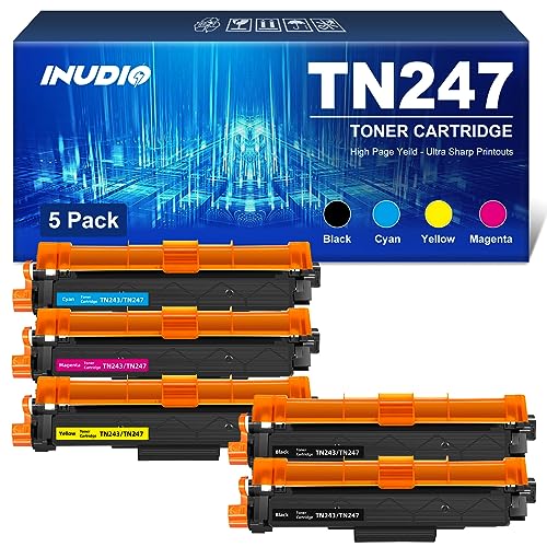 5er-Pack Toner TN247 mfc l3750cdw Ersatz für Brother TN-243CMYK TN-247 Kompatibel Toner für Brother MFC-L3750CDW DCP-L3550CDW MFC-L3770CDW HL-L3230CDW - 2 Schwarz 1 Cyan 1 Gelb 1 Magenta von INUDIO
